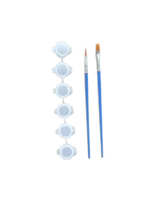Acrylic paint kit - x1 fine brush x1 thicker brush x1 6pot paint strip